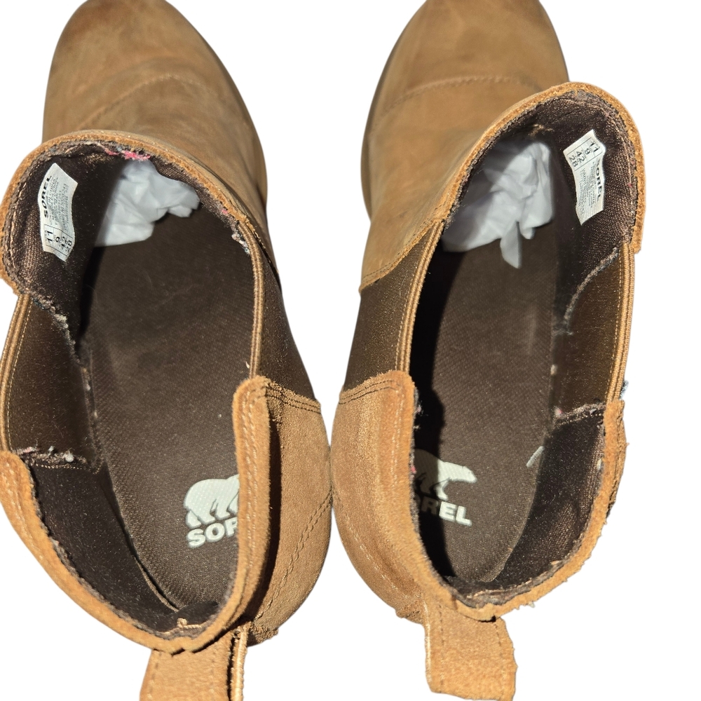 SOREL Evie II Chelsea Wedge Ankle Booties Tan Leather Waterproof‎ - Picture 14 of 16